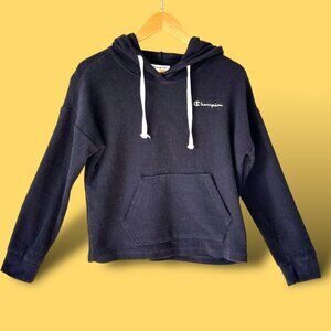 Champion Navy Blue Women's Cropped Corduroy Hoodie Kangaroo Pocket‎ Size Medium